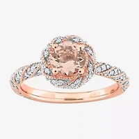Womens Genuine Pink Morganite 14K Rose Gold Halo Cocktail Ring
