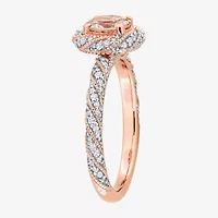 Womens Genuine Pink Morganite 14K Rose Gold Halo Cocktail Ring