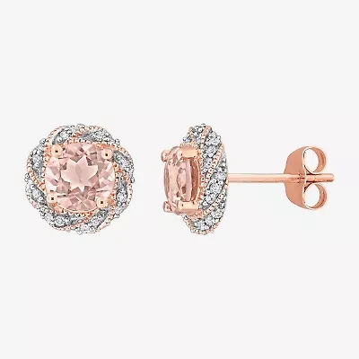 Genuine Pink Morganite 14K Rose Gold 10mm Stud Earrings