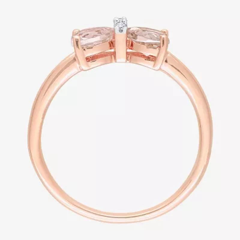 Womens Genuine Pink Morganite 10K Rose Gold Bow Cocktail Ring