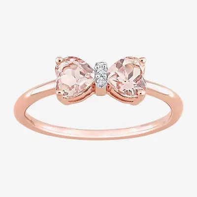 Womens Genuine Pink Morganite 10K Rose Gold Bow Cocktail Ring