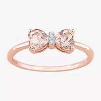 Womens Genuine Pink Morganite 10K Rose Gold Bow Cocktail Ring