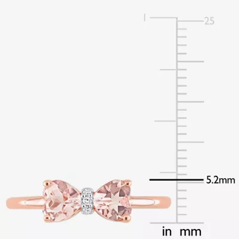 Womens Genuine Pink Morganite 10K Rose Gold Bow Cocktail Ring