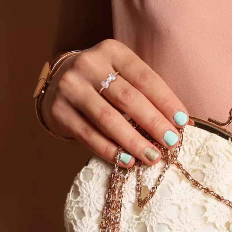 Womens Genuine Pink Morganite 10K Rose Gold Bow Cocktail Ring