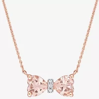 Womens Genuine Pink Morganite 10K Rose Gold Bow 17 Inch Pendant Necklace
