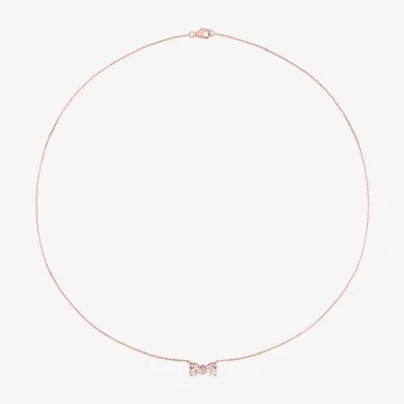 Womens Genuine Pink Morganite 10K Rose Gold Bow 17 Inch Pendant Necklace