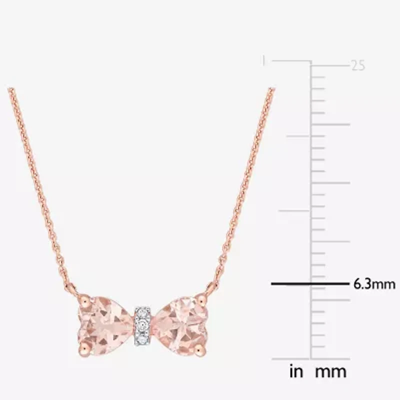 Womens Genuine Pink Morganite 10K Rose Gold Bow 17 Inch Pendant Necklace