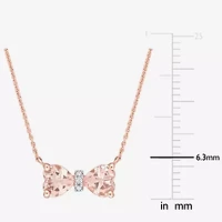Womens Genuine Pink Morganite 10K Rose Gold Bow 17 Inch Pendant Necklace