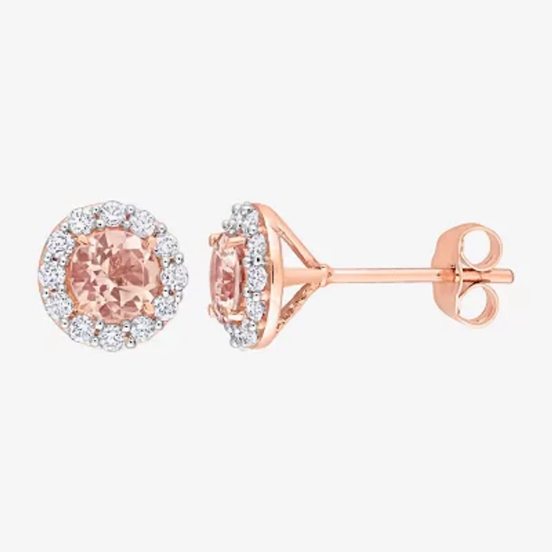 Genuine Pink Morganite 10K Rose Gold 8.5mm Round Stud Earrings
