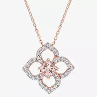Womens Genuine Pink Morganite 18K Rose Gold Over Silver Flower 18 Inch Pendant Necklace
