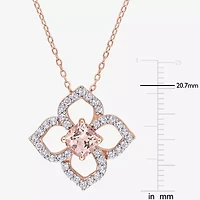 Womens Genuine Pink Morganite 18K Rose Gold Over Silver Flower 18 Inch Pendant Necklace
