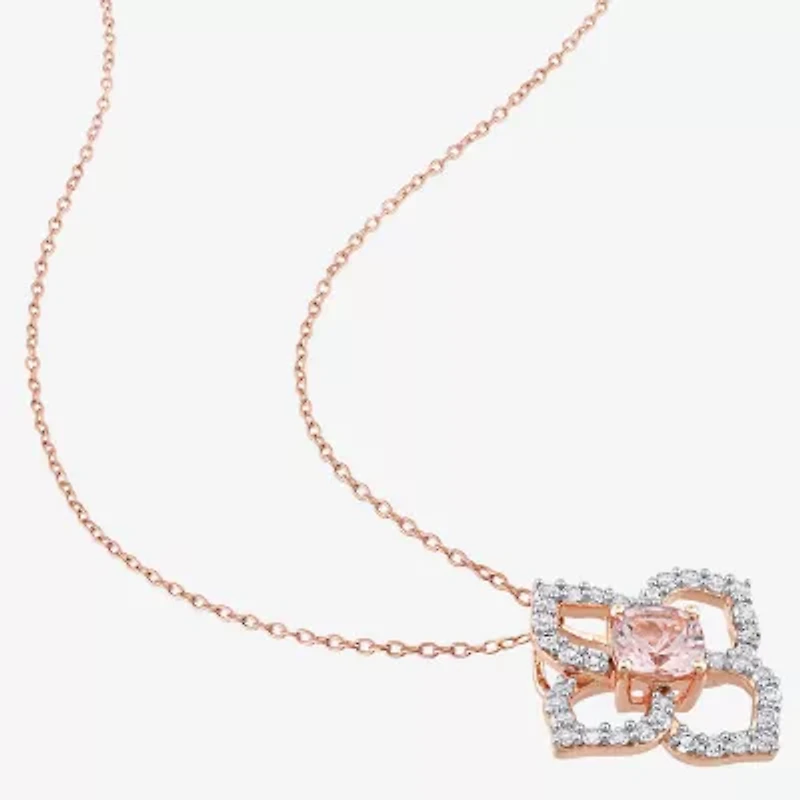 Womens Genuine Pink Morganite 18K Rose Gold Over Silver Flower 18 Inch Pendant Necklace