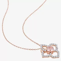Womens Genuine Pink Morganite 18K Rose Gold Over Silver Flower 18 Inch Pendant Necklace