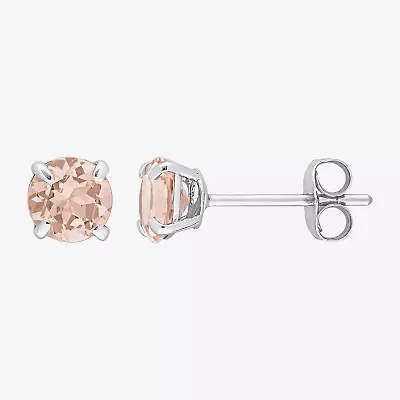 Genuine Pink Morganite 10K White Gold 5mm Round Stud Earrings