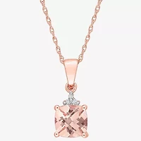 Womens Genuine Pink Morganite 10K Rose Gold Round 17 Inch Pendant Necklace
