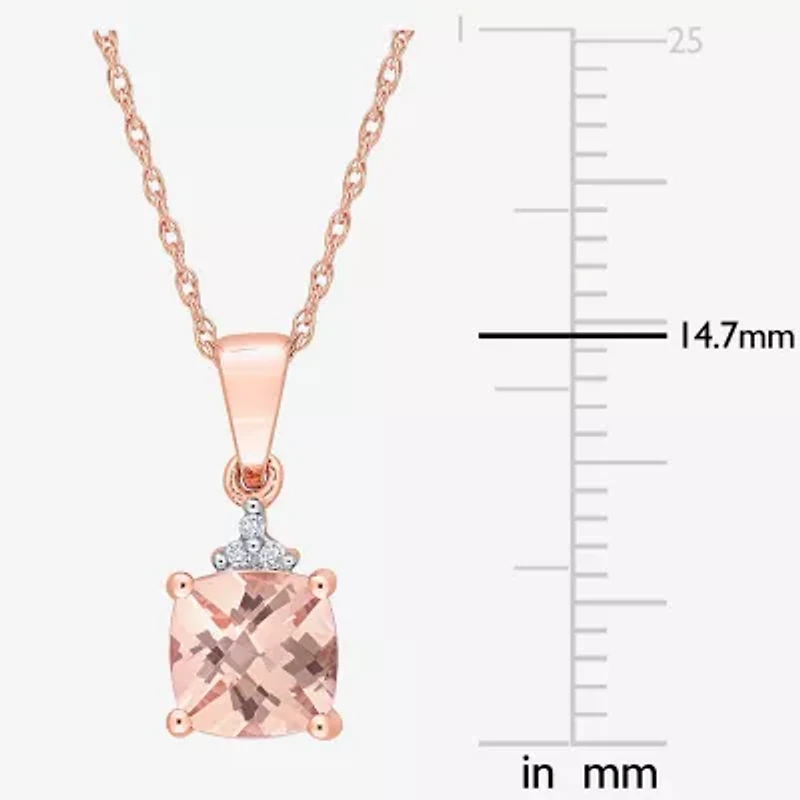 Womens Genuine Pink Morganite 10K Rose Gold Round 17 Inch Pendant Necklace