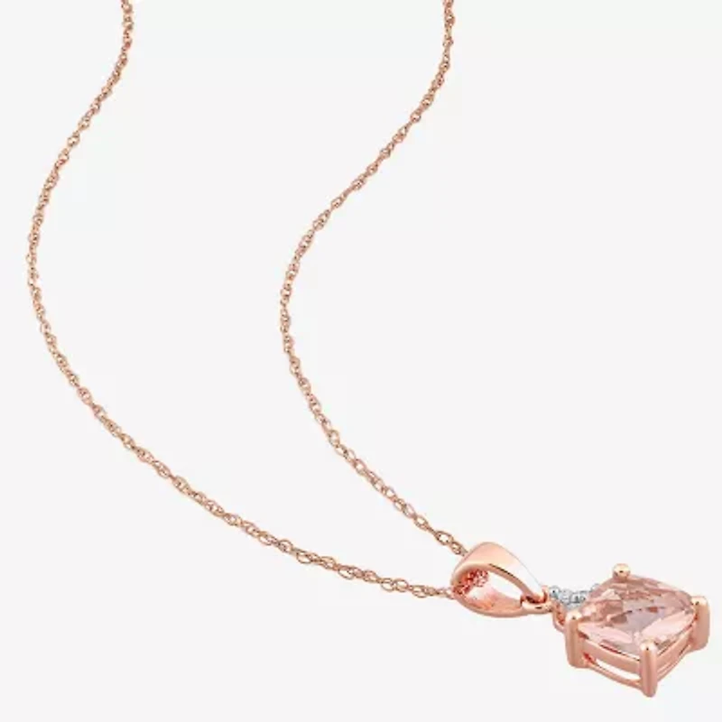 Womens Genuine Pink Morganite 10K Rose Gold Round 17 Inch Pendant Necklace