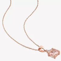 Womens Genuine Pink Morganite 10K Rose Gold Round 17 Inch Pendant Necklace
