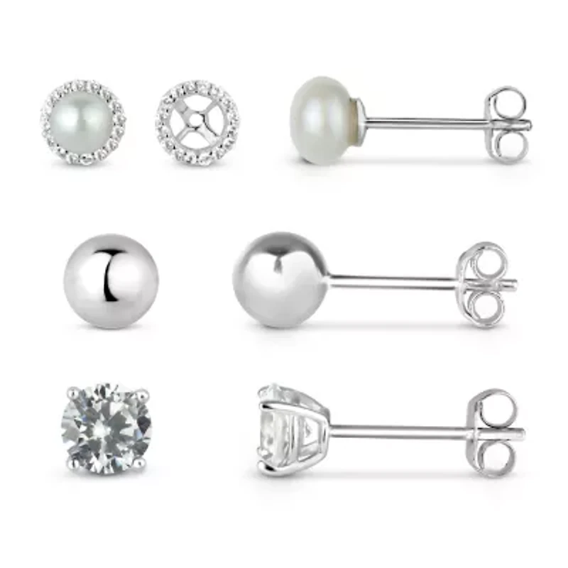 Womens Lab Created White Sapphire Sterling Silver Earring Set