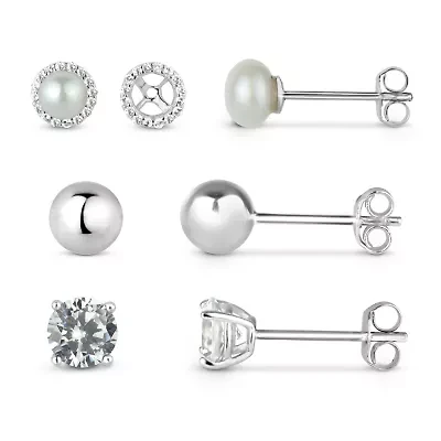 Womens Lab Created White Sapphire Sterling Silver Earring Set