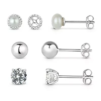 Womens Lab Created White Sapphire Sterling Silver Earring Set
