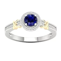 Womens 1/10 CT. T.W. Genuine Blue Sapphire 10K Gold Halo Promise Ring