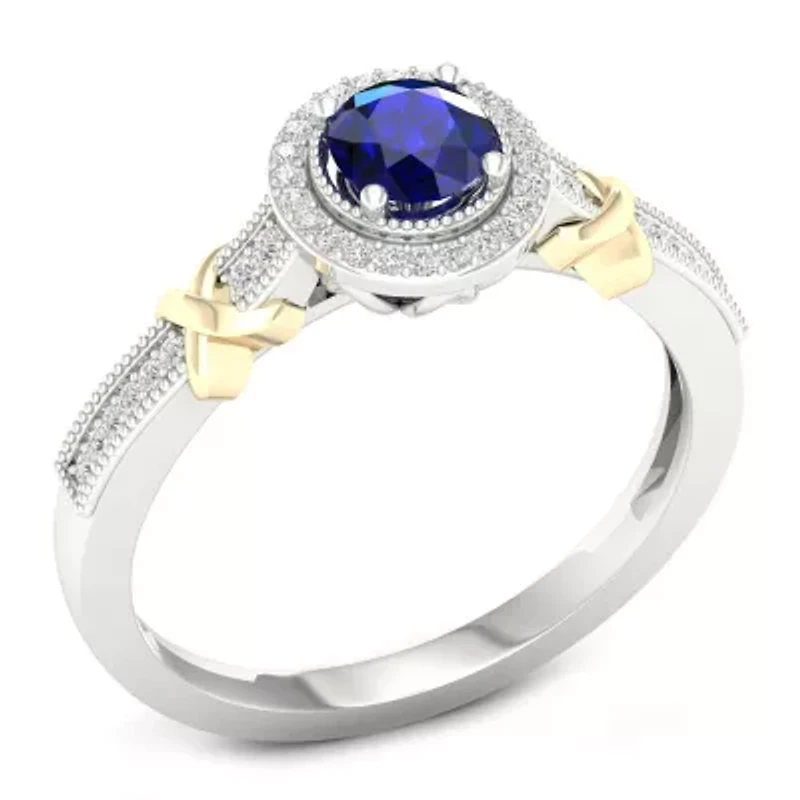 Womens 1/10 CT. T.W. Genuine Blue Sapphire 10K Gold Halo Promise Ring