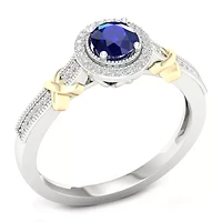 Womens 1/10 CT. T.W. Genuine Blue Sapphire 10K Gold Halo Promise Ring
