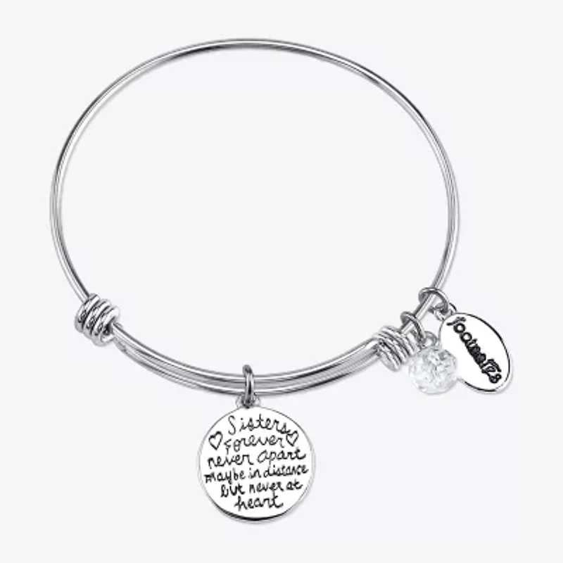 Footnotes Sisters Womens Crystal Stainless Steel Flower Bangle Bracelet