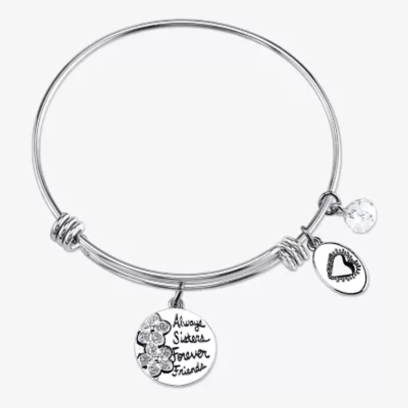 Footnotes Sisters Womens Crystal Stainless Steel Flower Bangle Bracelet