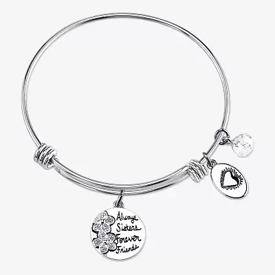 Footnotes Sisters Womens Crystal Stainless Steel Flower Bangle Bracelet