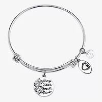 Footnotes Sisters Womens Crystal Stainless Steel Flower Bangle Bracelet