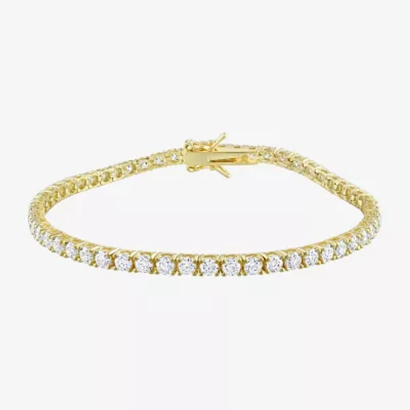 Womens Lab Created White Moissanite 18K Gold Over Silver 8 Inch Tennis Bracelet