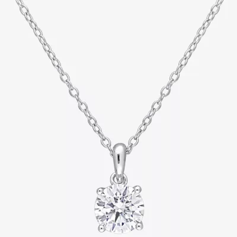 Womens Lab Created White Moissanite Sterling Silver Round 18 Inch Pendant Necklace