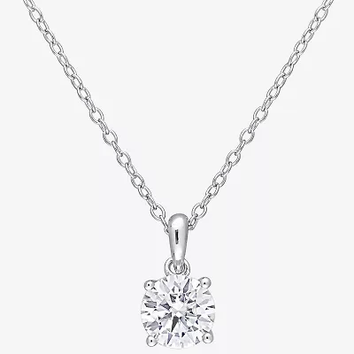 Womens Lab Created White Moissanite Sterling Silver Round 18 Inch Pendant Necklace