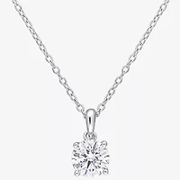 Womens Lab Created White Moissanite Sterling Silver Round 18 Inch Pendant Necklace
