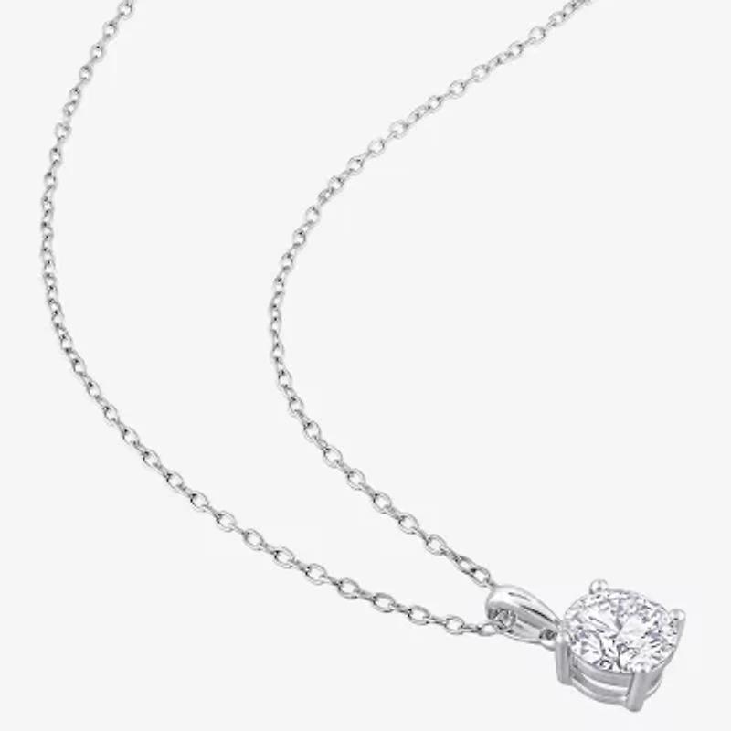 Womens Lab Created White Moissanite Sterling Silver Round 18 Inch Pendant Necklace