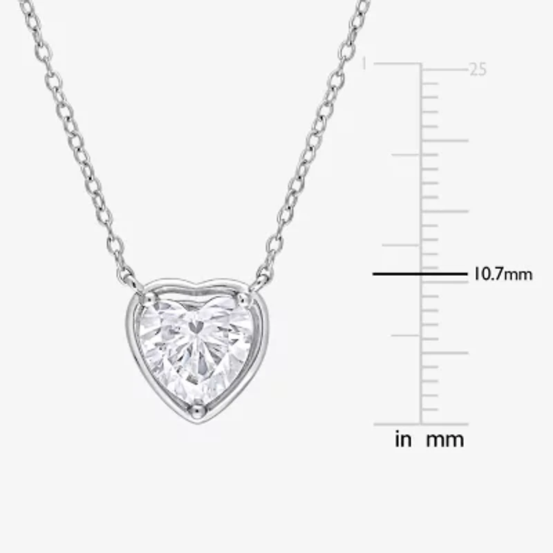 Womens Lab Created White Moissanite Sterling Silver Heart 18 Inch Pendant Necklace