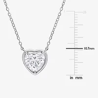 Womens Lab Created White Moissanite Sterling Silver Heart 18 Inch Pendant Necklace
