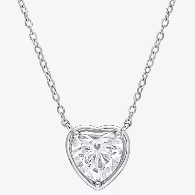 Womens Lab Created White Moissanite Sterling Silver Heart 18 Inch Pendant Necklace