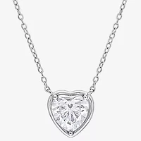 Womens Lab Created White Moissanite Sterling Silver Heart 18 Inch Pendant Necklace