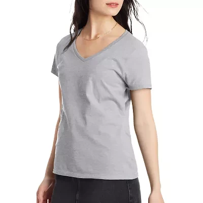 Hanes Womens V Neck Short Sleeve Active T-Shirt