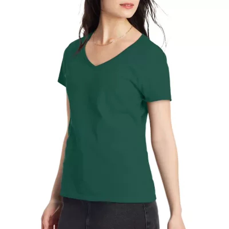 Hanes Womens V Neck Short Sleeve Active T-Shirt