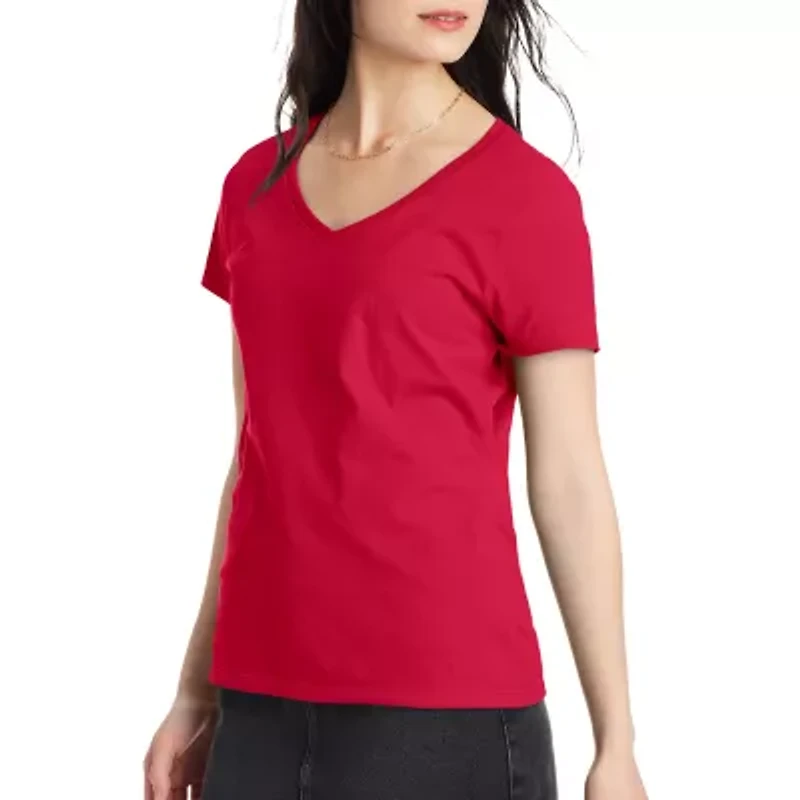 Hanes Womens V Neck Short Sleeve Active T-Shirt