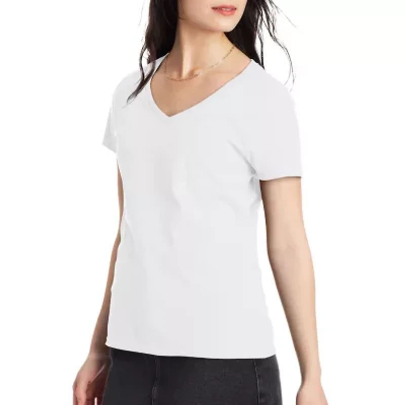 Hanes Womens V Neck Short Sleeve Active T-Shirt