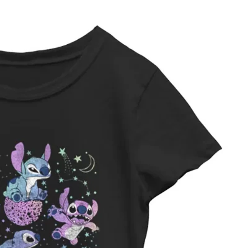 Disney Little & Big Kid Girls Crew Neck Short Sleeve Regular Fit Lilo Stitch Graphic T-Shirt
