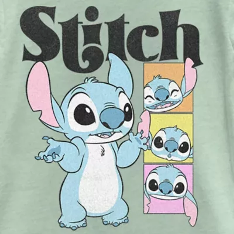Disney Little & Big Kid Girls Crew Neck Short Sleeve Regular Fit Lilo Stitch Graphic T-Shirt