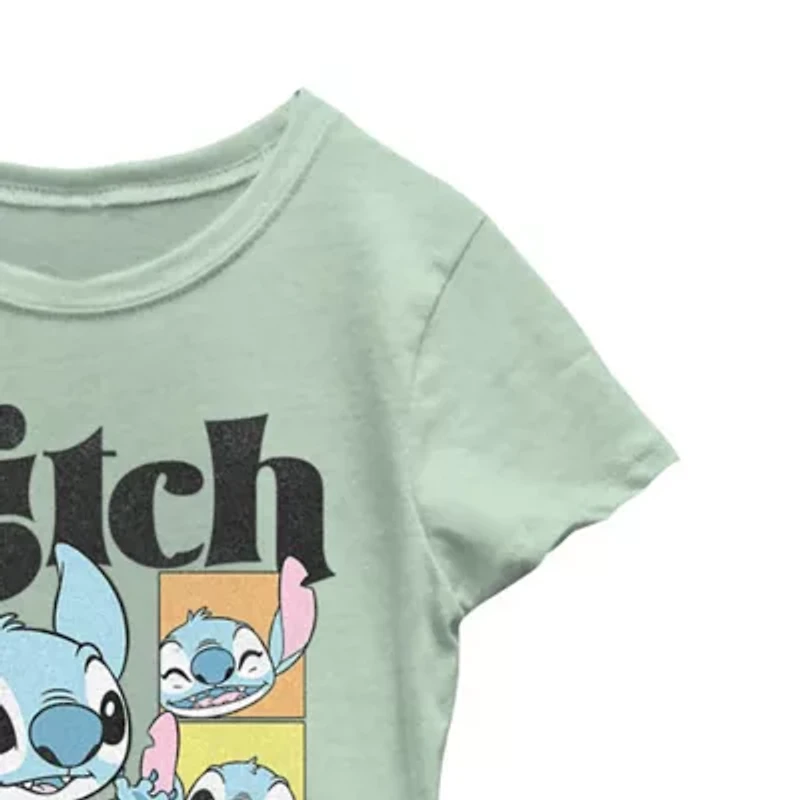 Disney Little & Big Kid Girls Crew Neck Short Sleeve Regular Fit Lilo Stitch Graphic T-Shirt