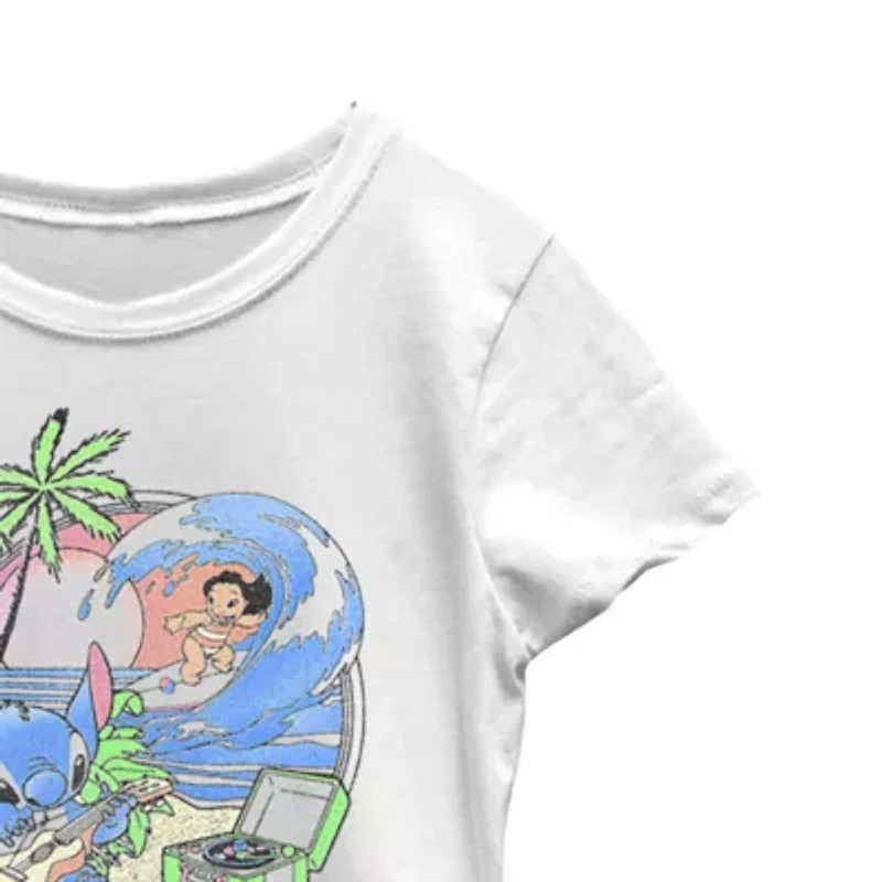 Disney Little & Big Kid Girls Crew Neck Short Sleeve Regular Fit Lilo Stitch Graphic T-Shirt