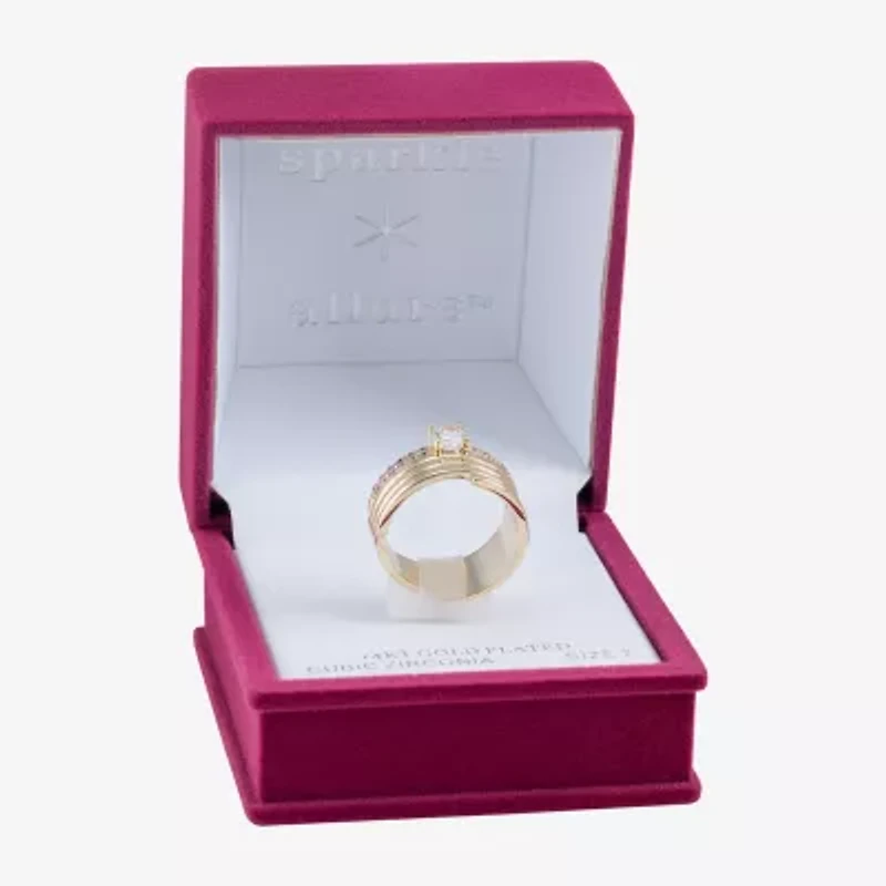 Sparkle Allure Wrap Womens Cubic Zirconia Pure Silver Over Brass Round Cocktail Ring